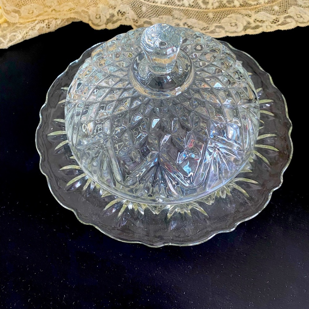 Vintage Cut Glass Cheese Serving Dish with fine lid
